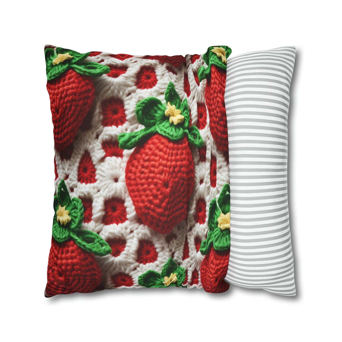 Strawberry Crochet Pattern - Amigurumi Strawberries - Fruit Design for Home and Gifts - Spun Polyester Square Pillow Case