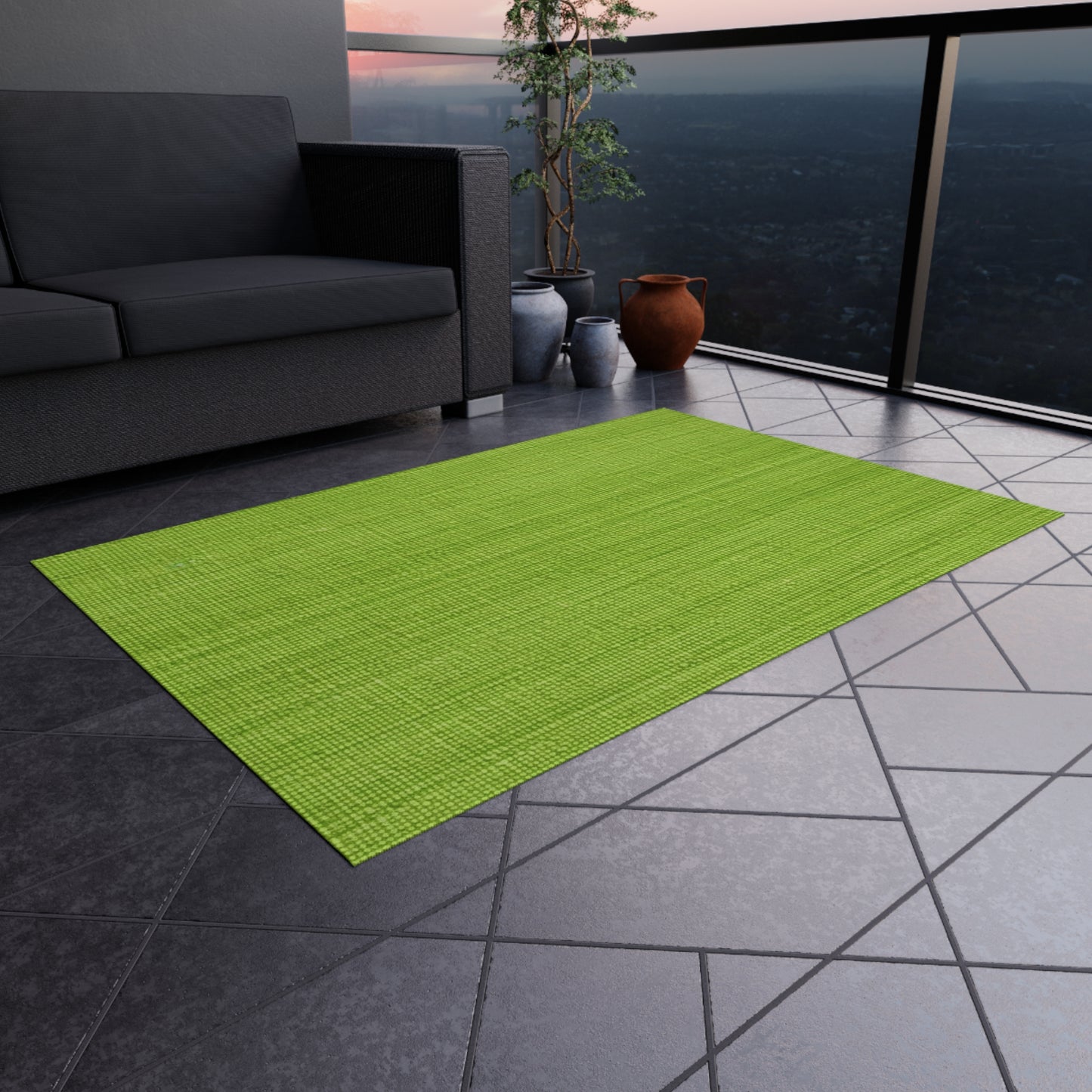 Lush Grass Neon Green: Denim-Inspired, Springtime Fabric Style - Outdoor Rug