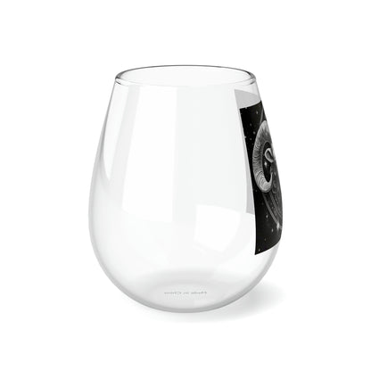 Aries Zodiac Stemless Wine Glass, 11.75oz - High-Quality Clear Glass - Black & White Starry Design