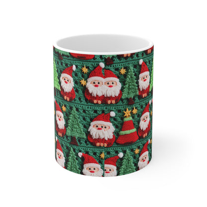 Patrón de ganchillo de Papá Noel, diseño navideño, decoración festiva, motivo de Papá Noel. Perfecto para la celebración navideña - Taza de cerámica 11oz 