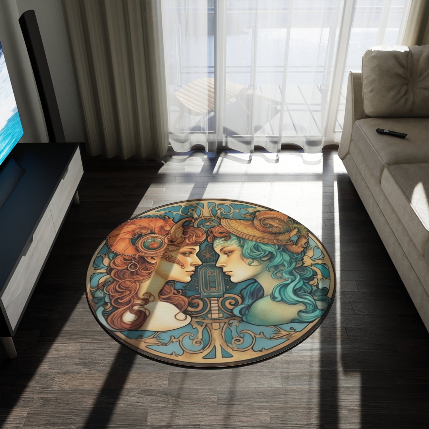 Steampunk Gemini - Dualistic Motifs & Vibrant Contrast - Round Rug