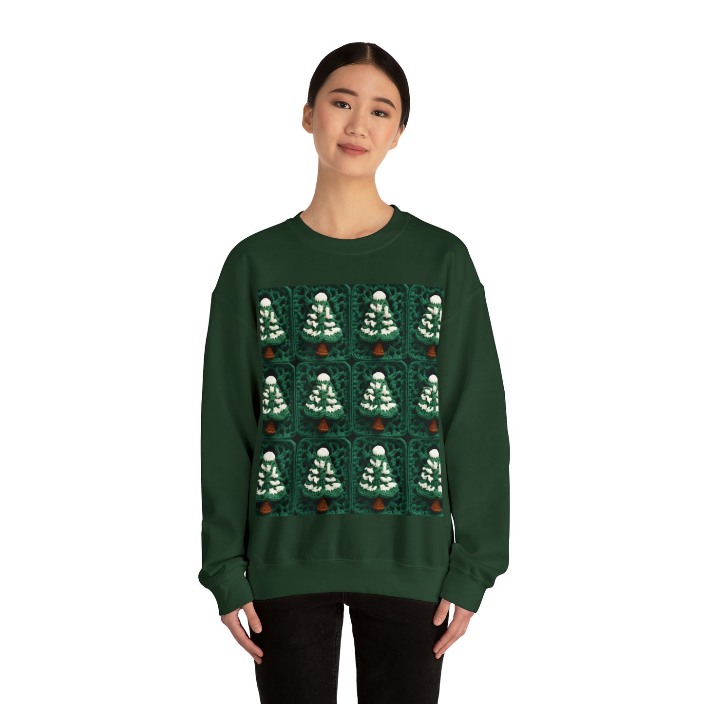 Evergreen Christmas Trees Crochet, Festive Pine Tree Holiday Craft, Yuletide Forest, Winter - Unisex Heavy Blend™ Crewneck Sweatshirt