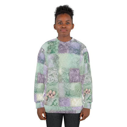 Medley Patchwork - Muted Pastels, Gingham & Lace, Boho Paisley Mix, Quilted Aesthetic Design - Unisex Sweatshirt (AOP)