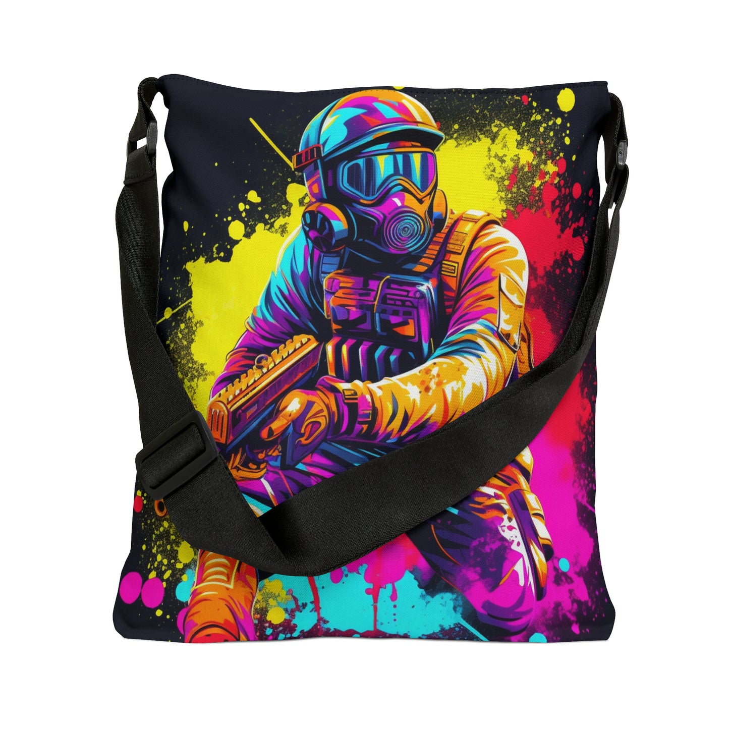 Paintball Action Sport: Player in Battle, Paint Splatter - Adjustable Tote Bag (AOP)