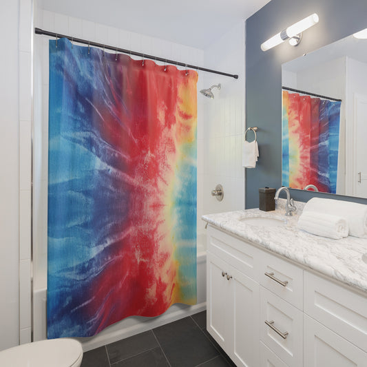 Rainbow Tie-Dye Denim: Vibrant Multi-Color, Fabric Design Spectacle - Shower Curtains