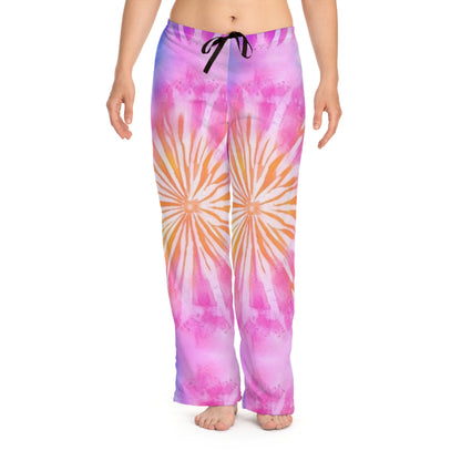 Pantalones de pijama para mujer con diseño de teñido anudado en tonos pastel Boho Beach Vibe (AOP) 