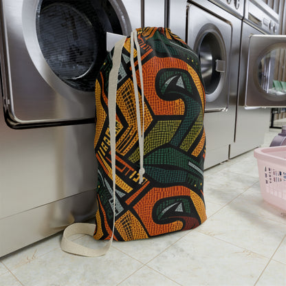 1960-1970s Style African Ornament Textile - Bold, Intricate Pattern - Laundry Bag