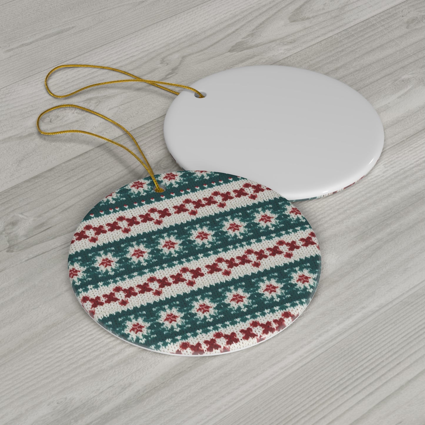 Christmas Knit Crochet Holiday, Festive Yuletide Pattern, Winter Season - Ceramic Ornament, 4 Shapes