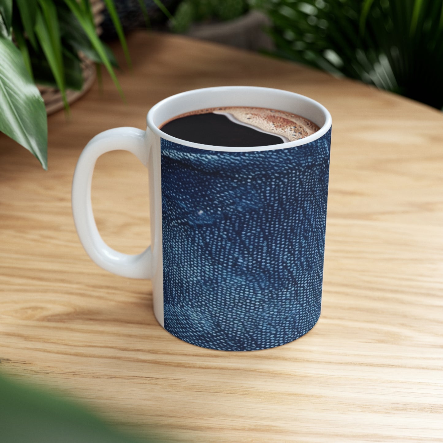 Dark Blue: Distressed Denim-Inspired Fabric Design - Ceramic Mug 11oz