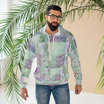 Medley Patchwork - Muted Pastels, Gingham & Lace, Boho Paisley Mix, Quilted Aesthetic Design - Unisex Pullover Hoodie (AOP)