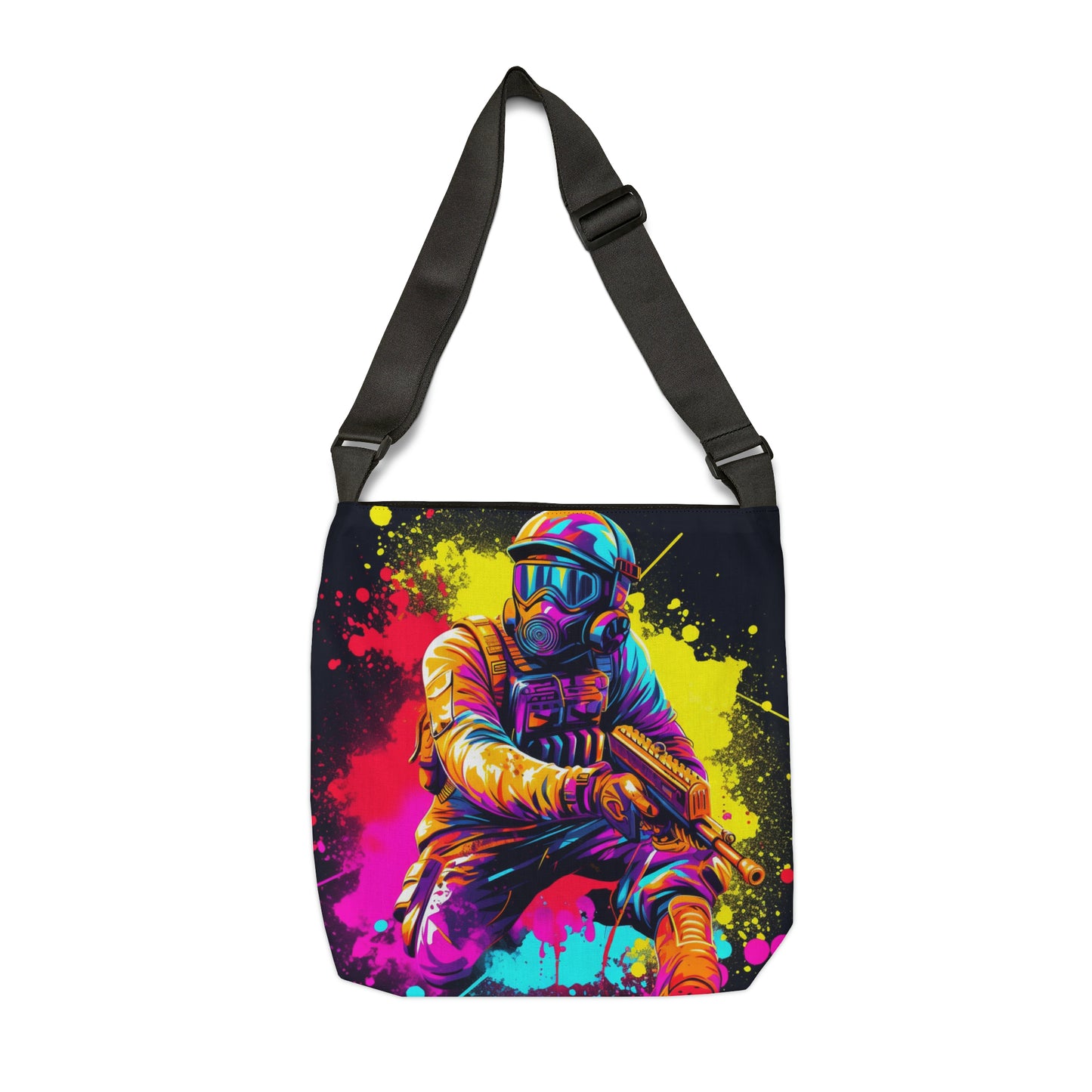 Paintball Action Sport: Player in Battle, Paint Splatter - Adjustable Tote Bag (AOP)