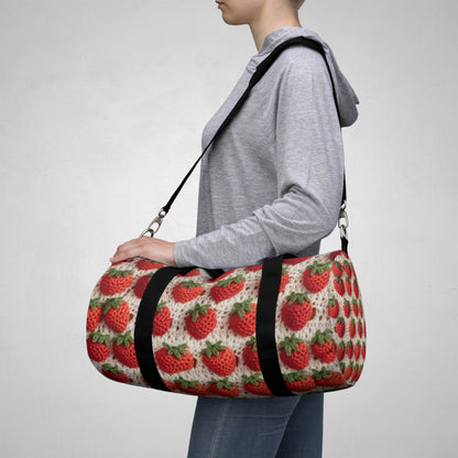 Strawberry Traditional Japanese, Crochet Craft, Fruit Design, Red Berry Pattern - Duffel Bag