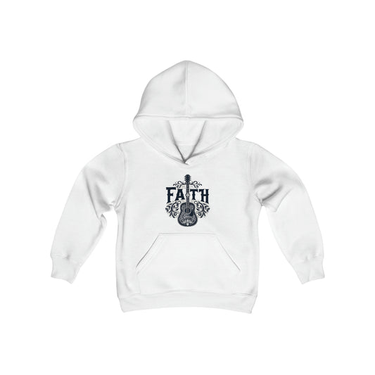 Guitar Cross Faith - Christian Gift, Love and Grace, Faithful, Jesus - Youth Heavy Blend Hooded Sweatshirt