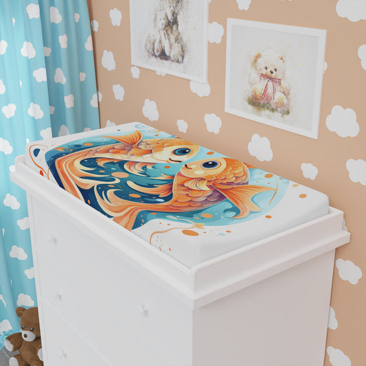 Charming Cartoon Fish Pisces - Dreamy Zodiac Illustration - Baby Changing Pad Cover