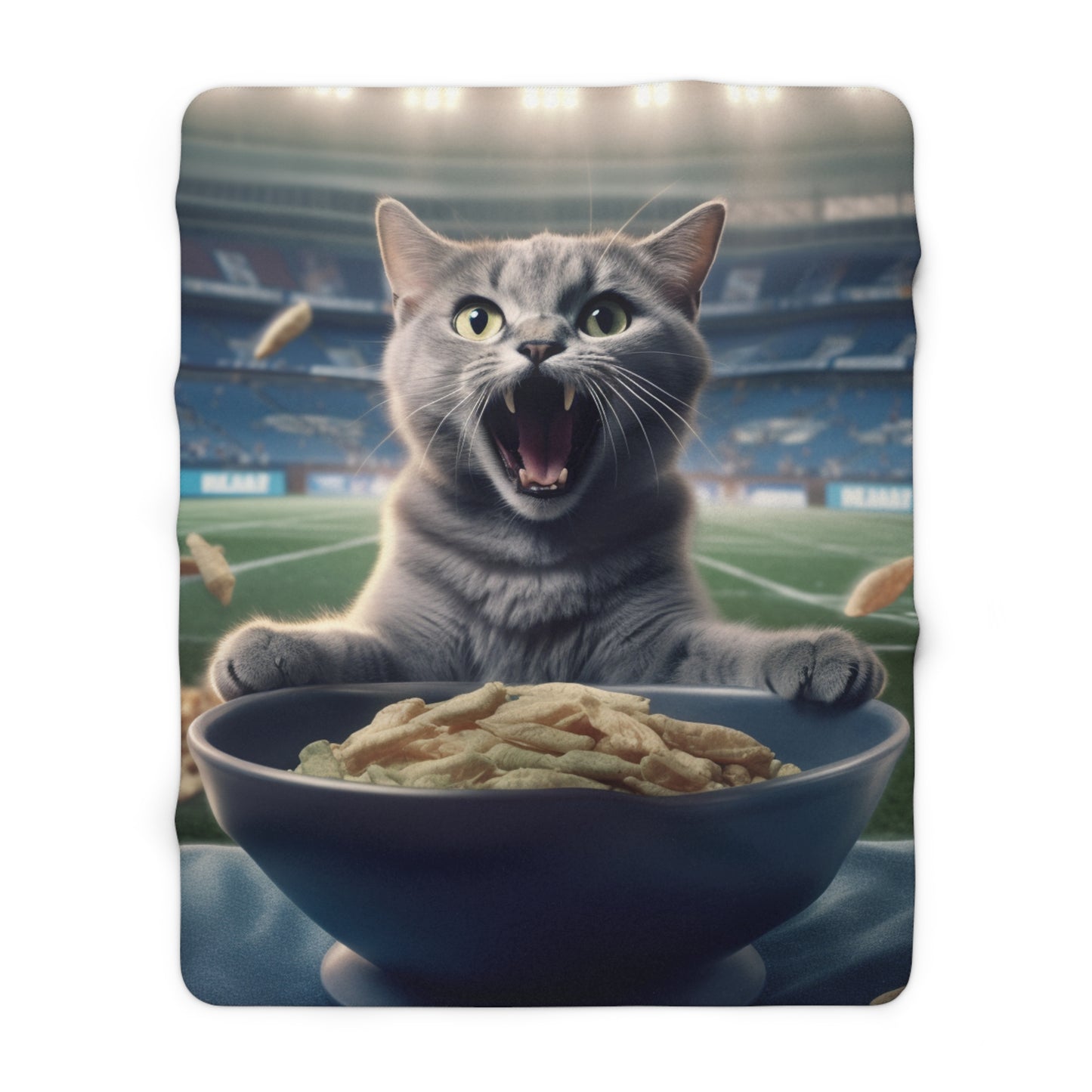 Halftime Football Feline: Screaming Sports Fan Cat Stadium Food Kitten - Sherpa Fleece Blanket