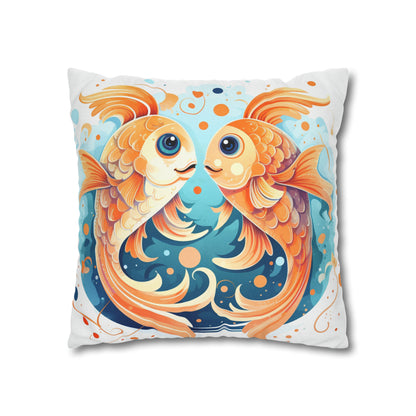 Charming Cartoon Fish Pisces - Dreamy Zodiac Illustration - Spun Polyester Square Pillow Case