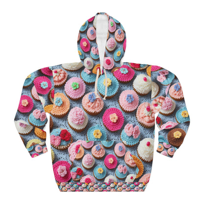 Crochet Cupcake Treat Frosted Cake Dessert Bakery Design - Unisex Pullover Hoodie (AOP)