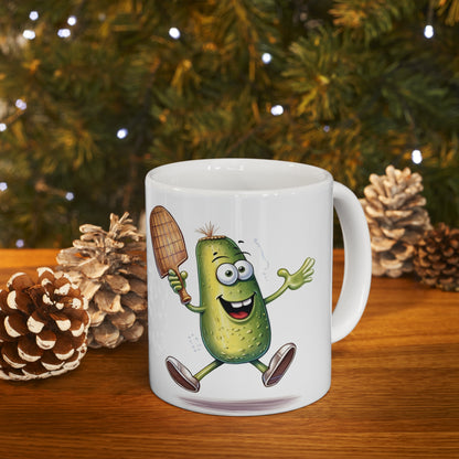 Pickle Player Action: Cartoon Swinging Pickleball Paddle - Sporty Charm - Ceramic Mug 11oz