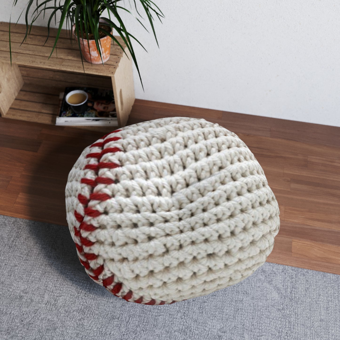 Home Baseball Shaped Hooked Pillow - Assembled and Shipped From USA - Tufted Floor Pillow, Round