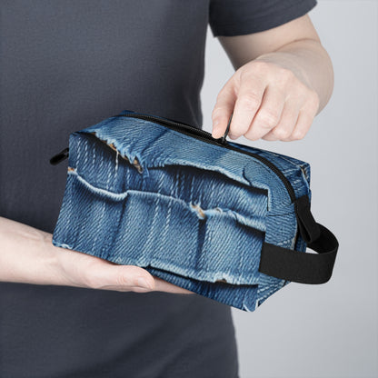 Midnight Blue Distressed Denim: Rugged, Torn & Stylish Design - Toiletry Bag