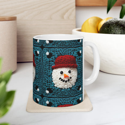 Snowman Crochet Craft, Festive Yuletide Cheer, Winter Wonderland - Ceramic Mug 11oz