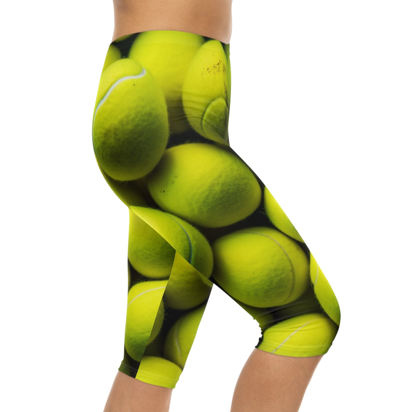 Tennis Ball Sport: Athlete Court Action, Rally & Serve - Women’s Capri Leggings (AOP)