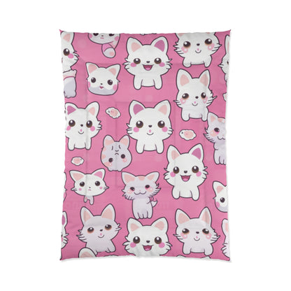 Adorable Cartoon-Style Anime Kitten, Cat, Kitty Pattern - Cute and Colorful - Comforter