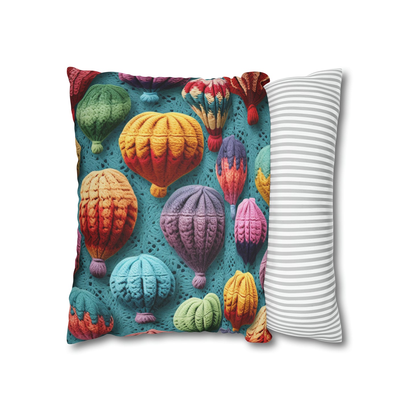 Crochet Hot Air Balloons Sky Travel Transport Scenic Style - Spun Polyester Square Pillow Case