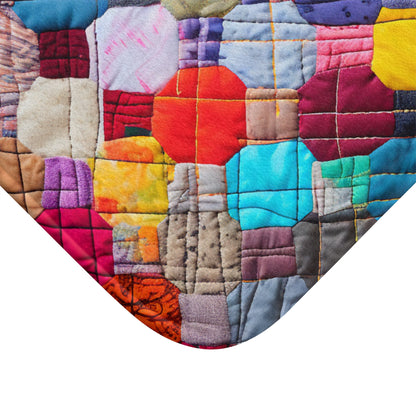 Colorful Patchwork Quilt, Multicolor Mosaic, Cozy Patchwork, Traditional Quilting Art, Eclectic Fabric Squares Design - Bath Mat