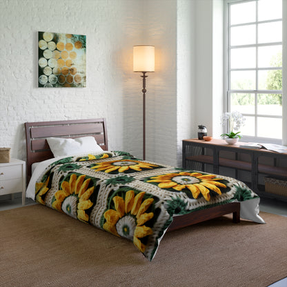 Sunflower Crochet Elegance, Granny Square Design, Radiant Floral Motif. Bring the Warmth of Sunflowers to Your Space - Bed Comforter