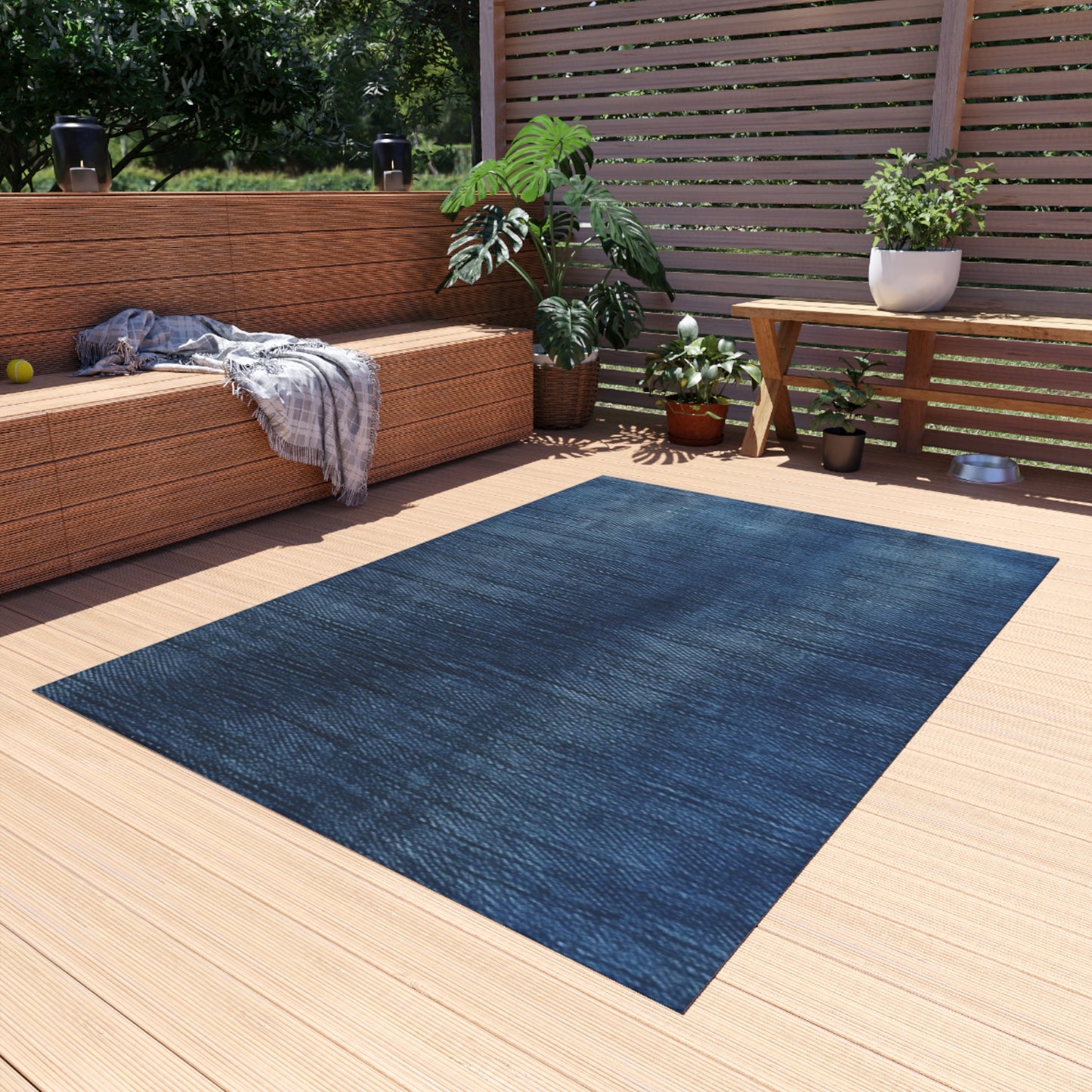 Indigo Splash: Washed Denim Reverie in Deep Blue - Outdoor Rug