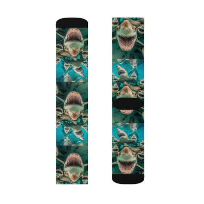 Laughing Lemon Sharks: Joyful Sea Jaws Ocean Deep - Sublimation Socks