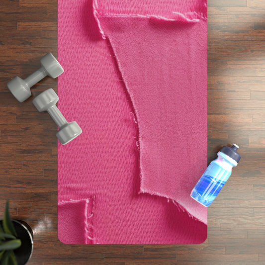 Distressed Neon Pink: Edgy, Ripped Denim-Inspired Doll Fabric - Rubber Yoga Mat