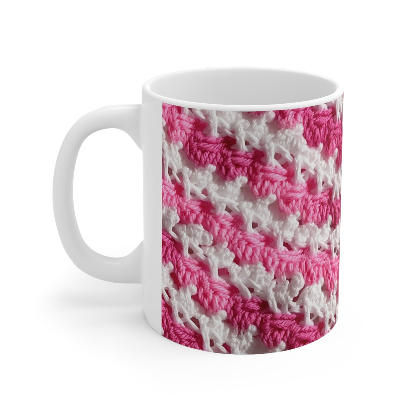 Hot Pink & White Knit, Vibrant Yarn Blend, Modern Chic Texture - Ceramic Mug 11oz