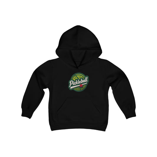 Pickleball Sport Embroider - Chenille Patch Badge - Youth Heavy Blend Hooded Sweatshirt