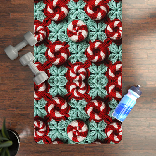 Christmas Crochet Candy Cane - Pepper Red Crystal White Holiday Pattern - Rubber Yoga Mat