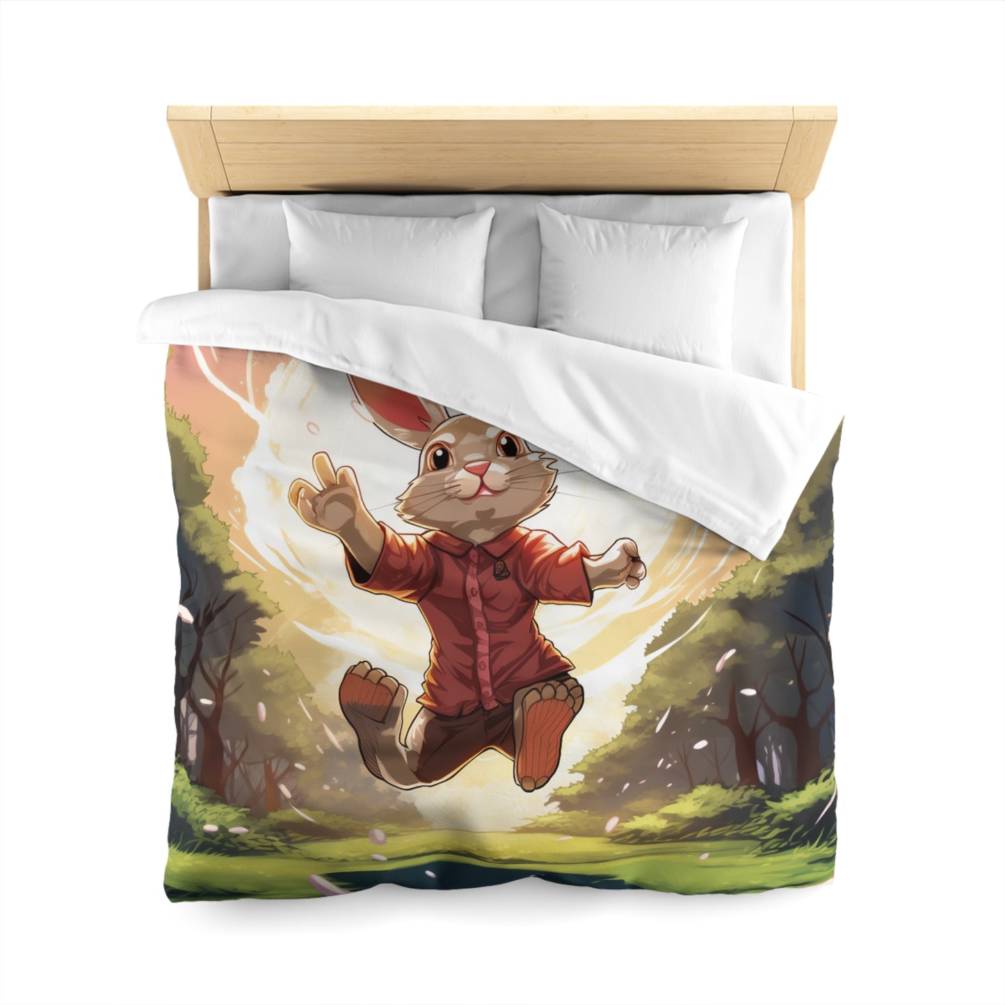 Disc Golf Rabbit: Bunny Aiming Frisbee for Basket Chain - Microfiber Duvet Cover