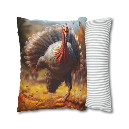 Thanksgiving Trot Turkey Run Athlete Sprint Racer Holiday Feast Dinner - Spun Polyester Square Pillow Case