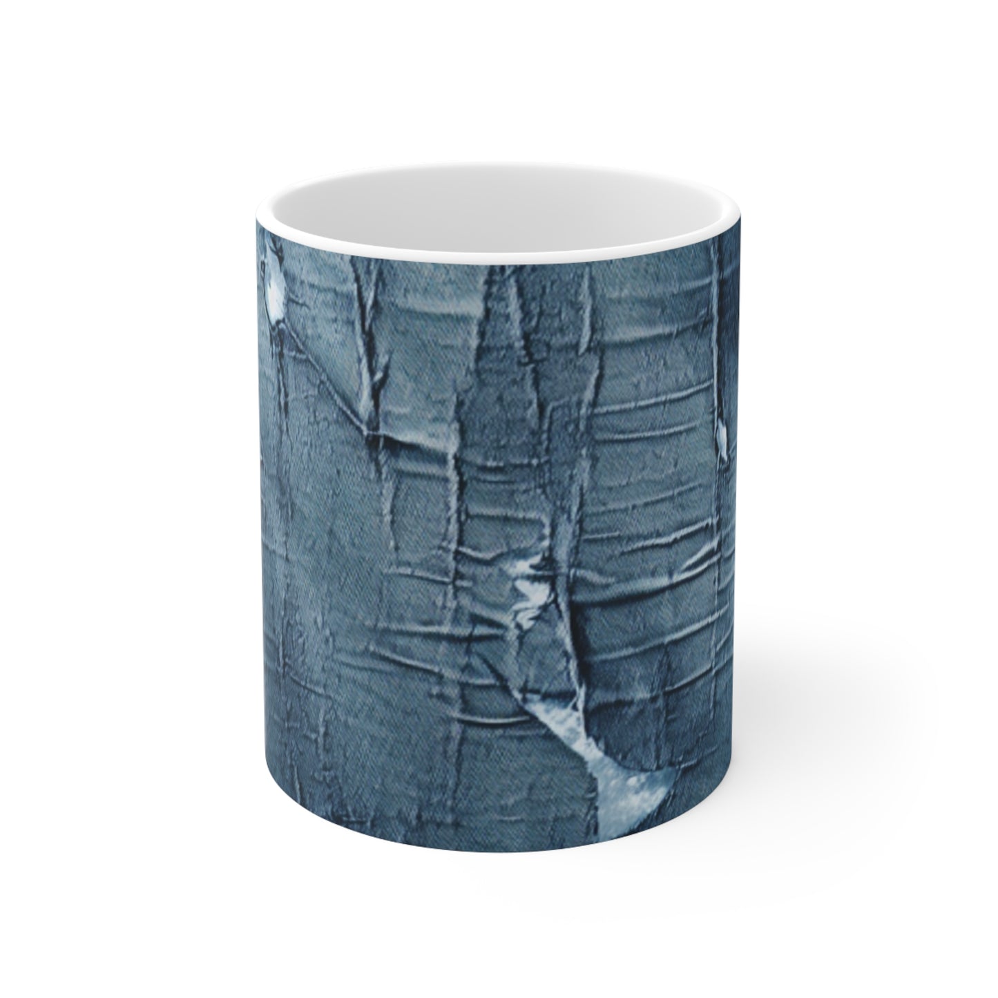 Distressed Blue Denim-Look: Edgy, Torn Fabric Design - Ceramic Mug 11oz