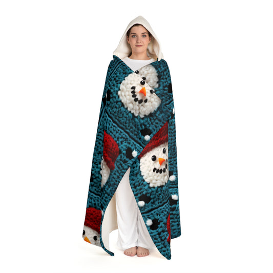 Snowman Crochet Craft, Festive Yuletide Cheer, Winter Wonderland - Hooded Sherpa Fleece Blanket