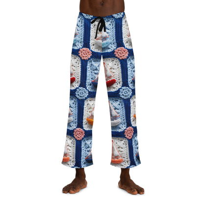 Crochet Boat Ship Sea Vessel Ocean Beach Travel Yacht Design - Men's Pajama Pants (AOP)