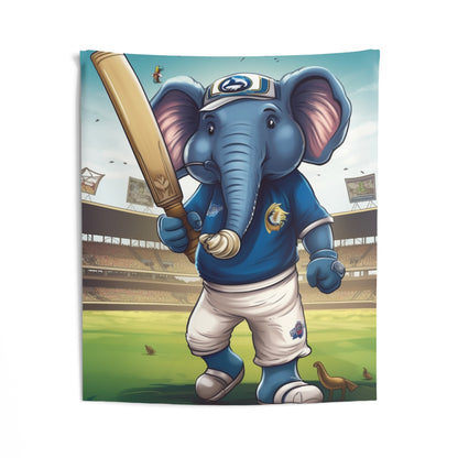 India Elephant Cricket Sport Star: Pitch, Run, Stump Game - Animated Charm - Indoor Wall Tapestries