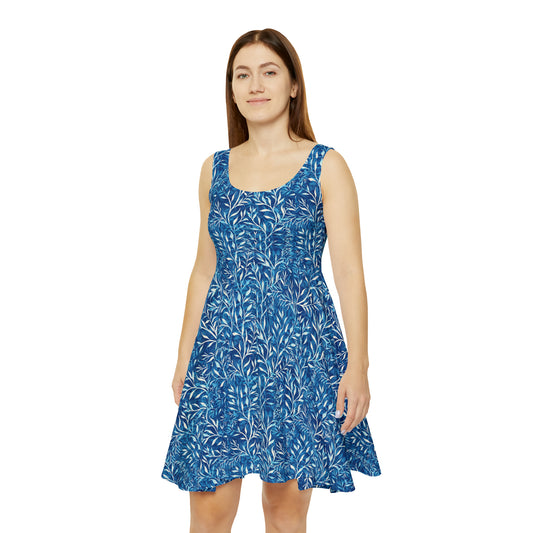 Sea Twig Blue Faux Wrap Women's Skater Dress (AOP)