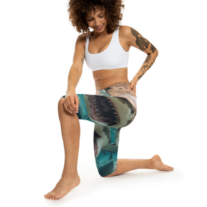 Bull Shark: River Monster Menace - Realistic Dark Water Predator - Women’s Capri Leggings (AOP)