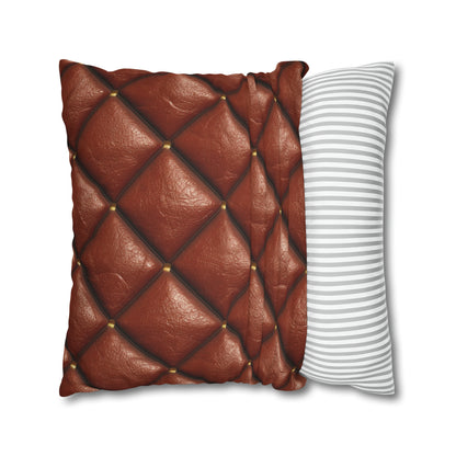 Brown Leather Cognac Pattern Rugged Durable Design Style - Spun Polyester Square Pillow Case