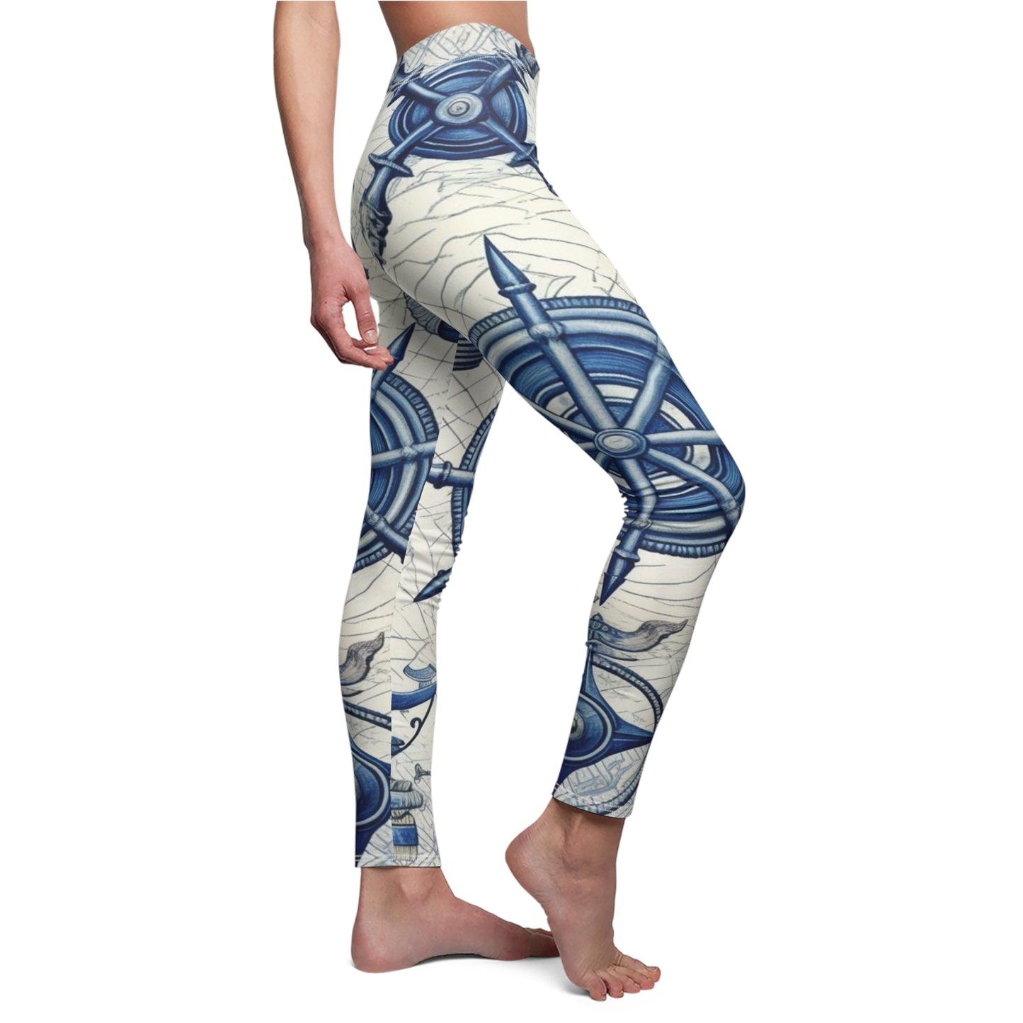 Nautical Theme Art - Anchors, Ropes, Compass Women's Cut & Sew Casual Leggings (AOP)