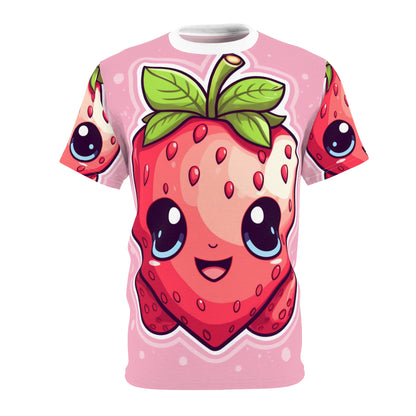 Kawaii Strawberry Adventure - アニメ クラシック 伝統的な日本のフルーツ - オタク アートワーク - ユニセックス カットソー Tシャツ (AOP) 