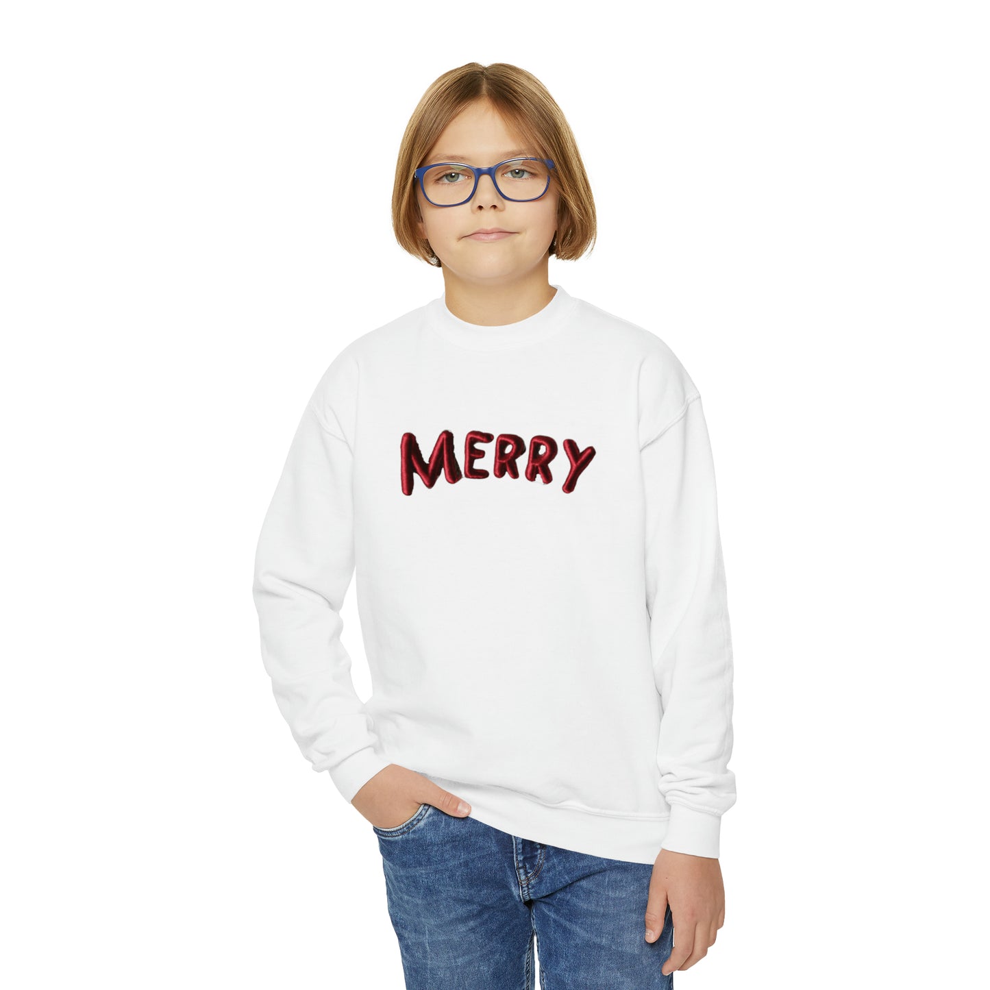 Merry Chenille Patch - Christmas Design - Youth Crewneck Sweatshirt