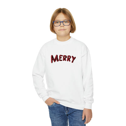 Merry Chenille Patch - Christmas Design - Youth Crewneck Sweatshirt