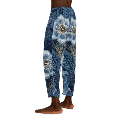 Flower Blossom Embroidery Floral on Denim Style - Men's Pajama Pants (AOP)